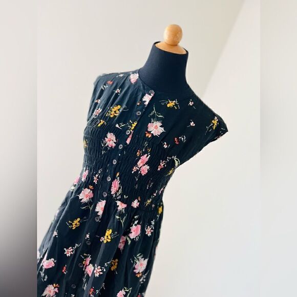 Free People Dress Black Floral Shired Button Front Dress Size XS - Picture 4 of 11